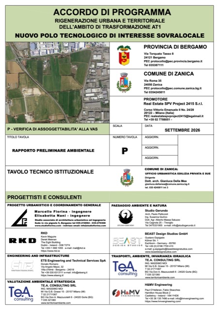 Copertina del Rapporto Preliminare Ambientale